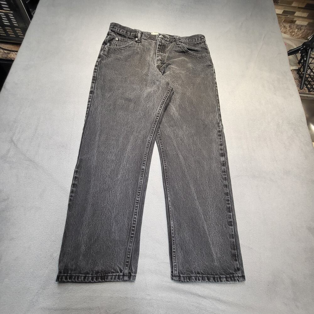 Wrangler Jeans Mens 34x28 Black Straight Leg Western Distressed Denim